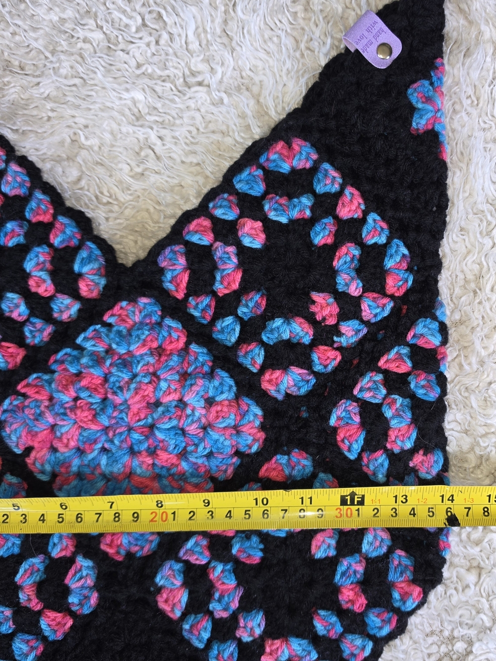 NWT Handmade Pink Blue and Black Crochet "Granny Tote Shoulder Bag" - Picture 7 of 8